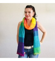 Rainbow long striped scarf women, Lace Gradient shawl wraps mohair, Knitted winter scarf men, Floral light oversized scarf