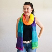 Rainbow long striped scarf women, Lace Gradient shawl wraps mohair, Knitted winter scarf men, Floral light oversized scarf