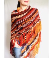 Crochet Shawl Wraps Outlander knitted festival woman Burnt Orange Triangle Scarf Fringe Multicolor Lace Evening Shawl Green Blue Red