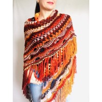 Crochet Shawl Wraps Outlander knitted festival woman Burnt Orange Triangle Scarf Fringe Multicolor Lace Evening Shawl Green Blue Red