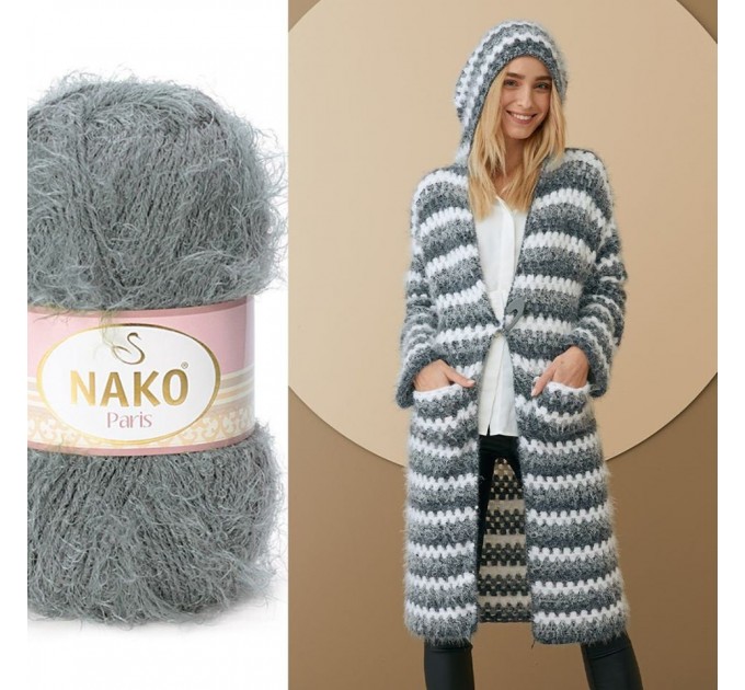  NAKO Paris, fluffy yarn, Faux fur yarn Crochet yarn, acrylic yarn, Knitting yarn, winter yarn Shawl yarn hat yarn, cardigan, scarf, pullover  Yarn  1