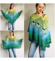 Crochet Poncho for Women Boho Shawl Big Size Vintage Rainbow Cotton Knit Cape Hippie Gift for Her Bohemian Vibrant Colors Boat Neck