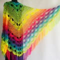 Crochet Shawl Wraps Fringe Mohair Gift brooch Triangular Rainbow Scarf Festival Colorful Knit Wool Multicolor Shawl Lace Warm Boho Evening