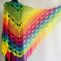 Crochet Shawl Wraps Fringe Mohair Gift brooch Triangular Rainbow Scarf Festival Colorful Knit Wool Multicolor Shawl Lace Warm Boho Evening