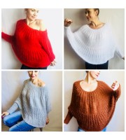 MOHAIR SWEATER Knit Poncho Woman Crochet Poncho Loose Fuzzy Hand Knit Sweater Faux Fur Pullover Oversize Cable Sweater White Red Black Gray