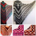 Black Outlander Crochet Shawl Wraps Fringe Burnt Orange Gift pin brooch Triangle Boho Rainbow Shawl Multicolor Hand Knitted Evening Shawl