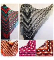 Black Outlander Crochet Shawl Wraps Fringe Burnt Orange Gift pin brooch Triangle Boho Rainbow Shawl Multicolor Hand Knitted Evening Shawl