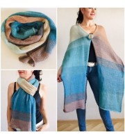 Beige Knit scarf women, Long striped Mohair winter scarf men, Lace Gradient shawl wraps mohair, Oversized scarf Blue Turquoise Rainbow