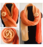 Burnt Orange hand knit scarf women mohair, Knitted Lace Gradient shawl wraps, Warm scarf men, Floral light oversized scarf long striped