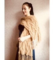 Hand Knit Scarf with Fringes, Cable Knit Scarf Chunky Womens Fringed Scarf Long Winter Scarf Ivory Wool Scarf Crochet Shawl Wrap with Fringe