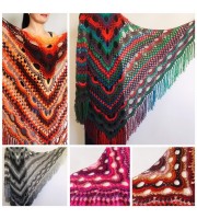 Crochet Shawl Wrap Virus Outlander Triangle Boho Shawl Fringe Large Multicolor Lace Shawl Hand Knit Evening Shawl Red Green Navy Blue Purple