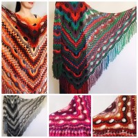 Crochet Shawl Wrap Virus Outlander Triangle Boho Shawl Fringe Large Multicolor Lace Shawl Hand Knit Evening Shawl Red Green Navy Blue Purple