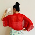 Red Summer Bolero Open Front 100 Cotton Women's Summer Cardigan Jacket Short Sleeve