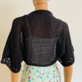 Black Summer Bolero Jacket Short Sleeve Women's Summer 100 Cotton Open Front Cardigan