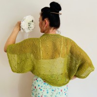 Olive Bolero Cardigan Short Sleeve Green Open Front Cardigan Women's Summer Cotton