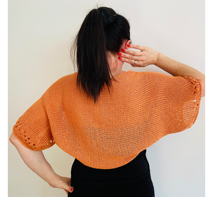 Orange Open Front Summer Cotton Bolero Shrug Women s Short Sleeve Shrug Crop Cardigan Bolero Jacket