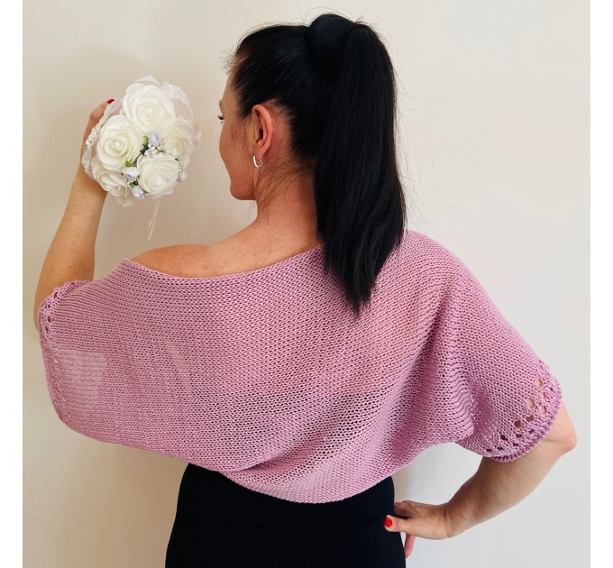 Pink Cotton Bolero Jacket Short Sleeve Summer Women s Open Front Shrug Cardigan