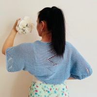 Blue Cotton Bolero Cardigan Short Sleeve Summer Women's Open Front Jacket Crochet