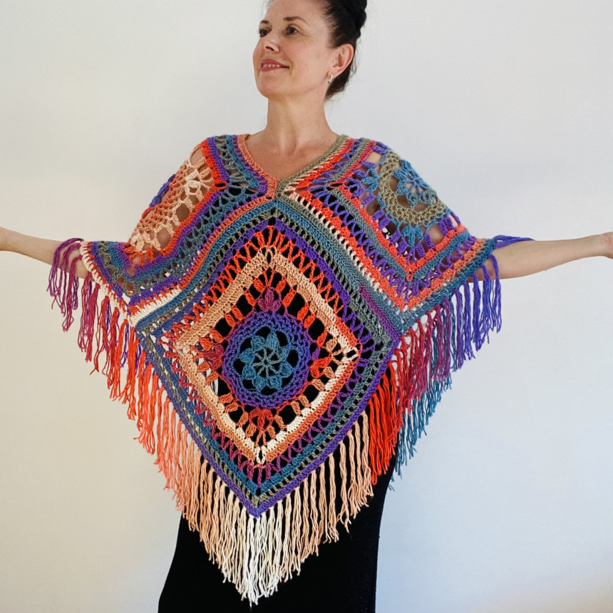 Rainbow poncho Granny square poncho festival clothes hippie poncho knit ...