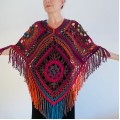 Multicolor Poncho Women, Crochet fringe vest, Crochet Triangle Shawl Wraps Fringe, Plus size Festival Wraps Vegan