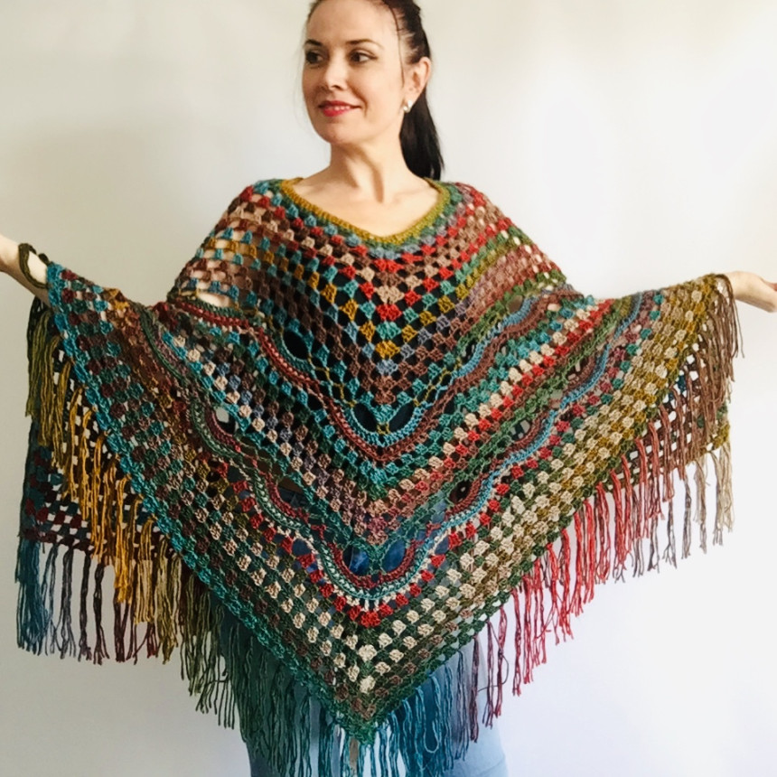 Rainbow Crochet Poncho Fringe, Plus size Festival poncho Pride ...