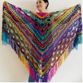 Rainbow Crochet Shawl Fringe Poncho Women Plus Size Hand Knitted Vegan Triangular Multicolor outlander Shawl Wraps Lace Warm Boho Evening