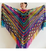 Rainbow Crochet Shawl Fringe Poncho Women Plus Size Hand Knitted Vegan Triangular Multicolor outlander Shawl Wraps Lace Warm Boho Evening