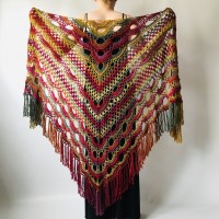 Boho crochet shawl Festival Clothing Woman Poncho, Plus Size Man poncho Triangle scarf Unisex oversize outlander hand knit long fringe shawl