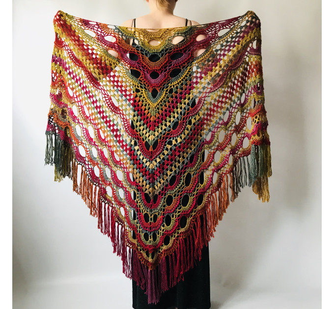 Boho crochet shawl Festival Clothing Woman Poncho, Plus Size Man poncho  Triangle scarf Unisex oversize outlander