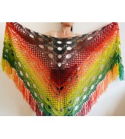 Rainbow women plus size shawl alpaca, red yellow green triangle shawl fringe, multicolor acrylic shawl, festival shoulder wrap