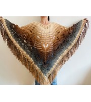 Brown alpaca wool poncho women plus size poncho ombre crochet fringe poncho gray knit boho poncho hippie poncho festival