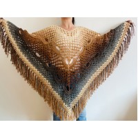 Brown alpaca wool poncho women plus size poncho ombre crochet fringe poncho gray knit boho poncho hippie poncho festival