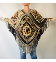 Brown poncho cape coat tribal cardigan boho shawl wool cape poncho knit poncho green fringe cape top mexico poncho unisex poncho wrap