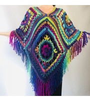 Blue poncho women fringe, Plus size hippie wrap halloween shawl, Crochet oversized wool cape, Unisex Burnt Orange Brown Green