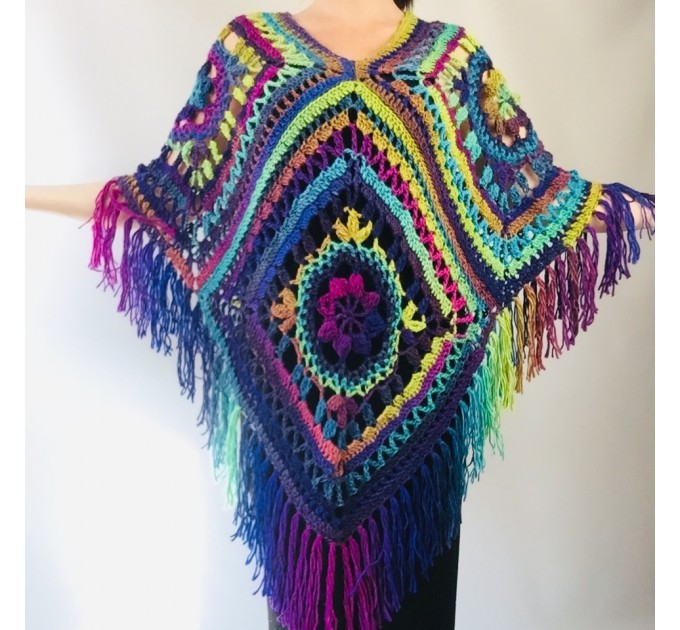 Blue poncho women fringe, Plus size hippie wrap halloween shawl ...