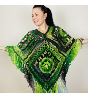 Green wool poncho women Festival Loose knit oversized poncho, Crochet lace hippie plus size poncho cape Evening shawl wraps