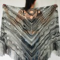 Obsidian black halloween shawl ombre crochet cover up fairycore triangle shawl fringe gray alternative shawl wool witchy shawl festival