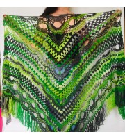 Crochet Shawl Wrap Green Triangle Boho Scarf Fringe Rainbow Shawl Big Multicolor Lace Shawl Hand Knitted Evening Shawl Gray Black White