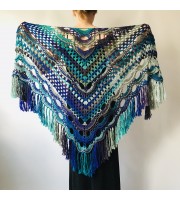 Blue Crochet Triangle Shawl Fringe Gray crochet shawl Wool shawl Green Festival shawl and wraps knit crochet wrap shawl for wedding