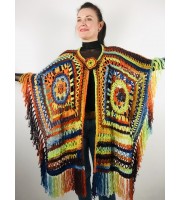 Rainbow wool fringe cape poncho crochet blanket poncho hippie poncho multicolor mexico poncho unisex poncho wrap poncho cape coat