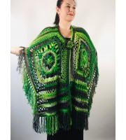 Knit poncho green wool cape poncho fringe crochet blanket poncho rainbow hippie poncho unisex poncho wrap multicolor mexico poncho