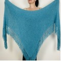 Turquoise Evening Wedding Shawl Fuzzy Warm Triangle Knit Bridal Shoulders Wrap With Pin Brooch 