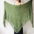 Green Bride Shawl For Wedding Fuzzy Knit Triangle Bridal Wrap With Pin Brooch