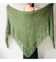 Green Bride Shawl For Wedding Fuzzy Knit Triangle Bridal Wrap With Pin Brooch