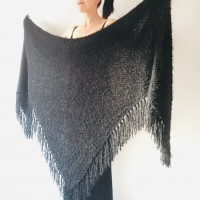 Black Fuzzy Bridal Shawl Plus Size Faux Fur Wedding Wrap With Fringe Triangle Bride Scarf