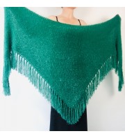 Emerald Wedding Shawl Faux Fur Fuzzy Knit Bridal Wrap With Fringe Bride Triangle Scarf