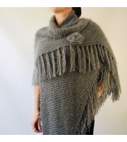 Gray Fuzzy Wedding Wrap With Fringe Knit Faux Fur Bridal Shawl For Bride