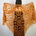 Mustard Triangle Shawl Fringe, Boho wool Wraps gift pin brooch, Plus size Vegan Shawl Bridesmaid Bridal Wedding White Black