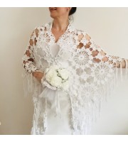 Ivory Bride Shawl Fringe, wedding cape Mohair wedding capelet, Bridal Cape, Bridesmaid shawl, Wedding wrap, Cotton shawl Lace boho