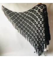 Black lace shawl triangle shawl fringe cotton shawl for wedding dress shawl bride shawl winter bridal shawl and wrap bridesmaid shawl